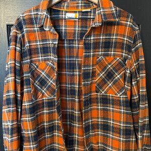 Men's Timberland Heavyweight Flannel Longsleeve Button Down Orange Blue Large